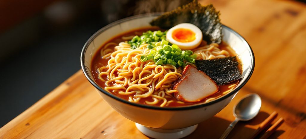 A delicious bowl of homemade easy ramen recipe with rich broth, chewy noodles, and various toppings, perfect for a comforting meal.