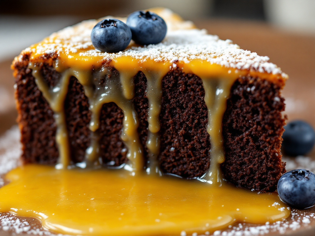 A slice of the cake with a drizzle of lemon glaze.