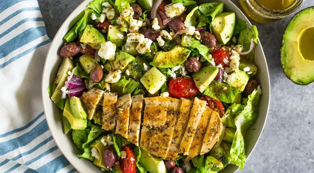 Diced Chicken Salad with Avocado, Olives, and Feta Cheese