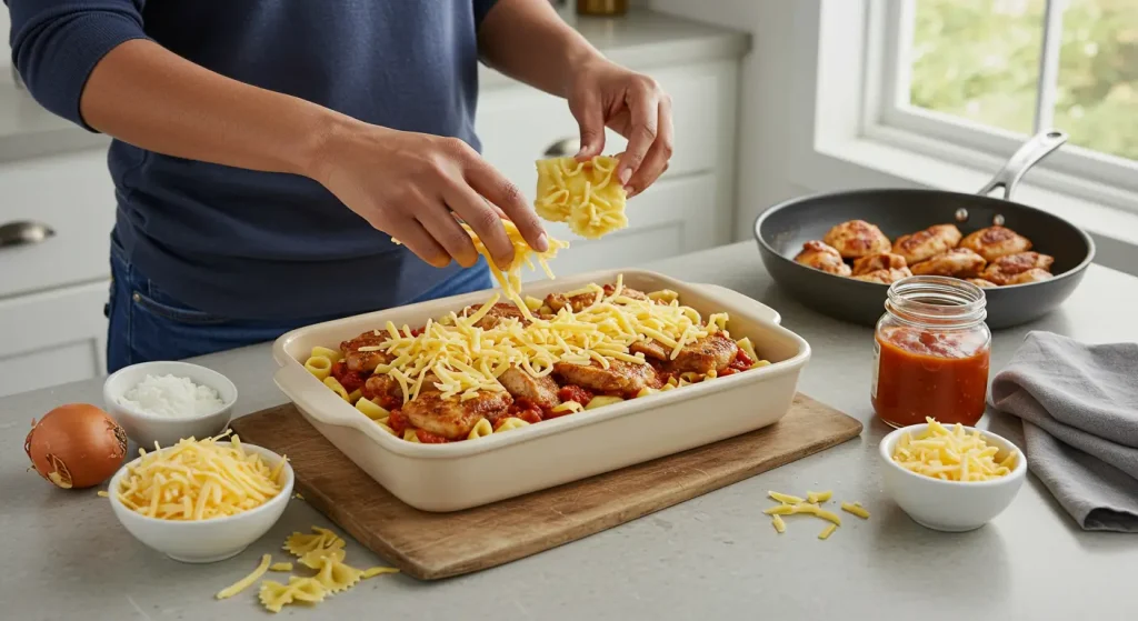 Chicken Pasta Bake preparing