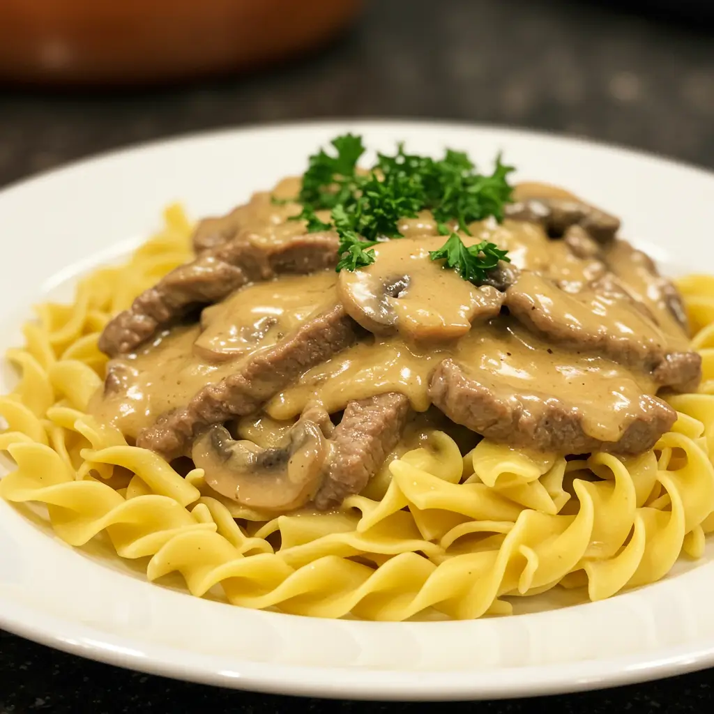 Finished Beef Stroganoff Dish