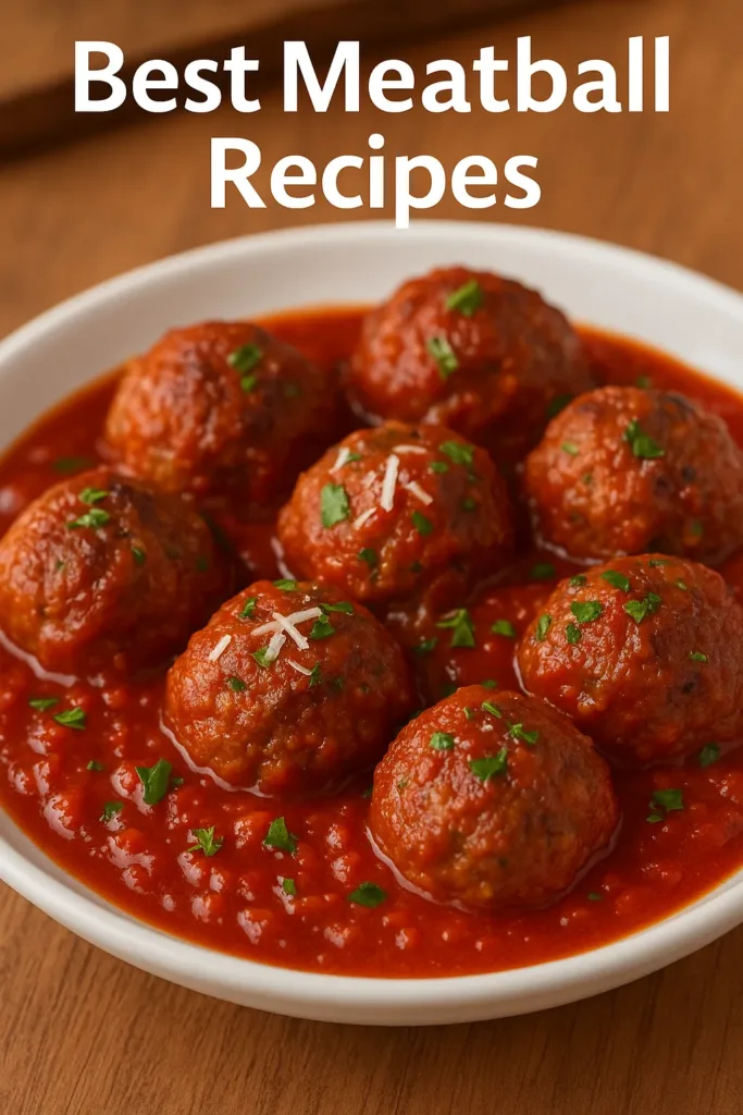 Juicy homemade meatballs in rich marinara sauce, garnished with parsley and Parmesan – perfect meatball recipe image