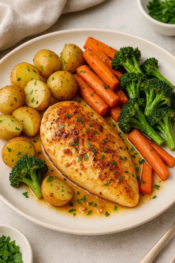 Garlic butter chicken with roasted vegetables chicken dinner ideas