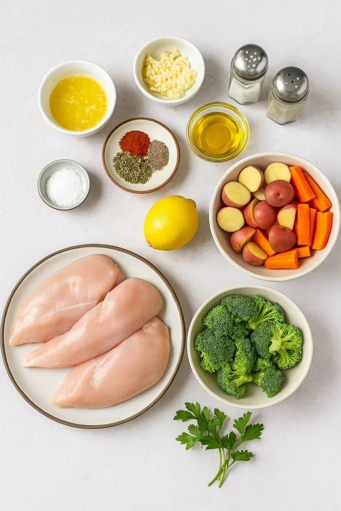 Fresh ingredients for garlic butter chicken dinner ideas
